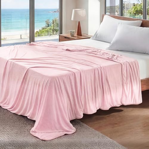 Bedsure Pink Cooling Blanket Queen Size for Hot Sleepers - Summer Cold Blanket for Queen Size Bed with Rayon Derived from Bamboo, Ice Cool Cold Arc-Chill Thin Summer Bedding Essentials, 90x90