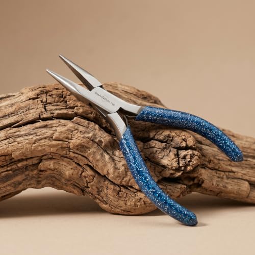 Image of Beadsnfashion Chain Nose Pliers (5 Inch) - Professional Stainless Steel Jewellery Making Tool with 7 cm Blue Grips Handle for Jump Rings, Sharp 90-Degree Bends, Small Findings & Detailed Craft Work