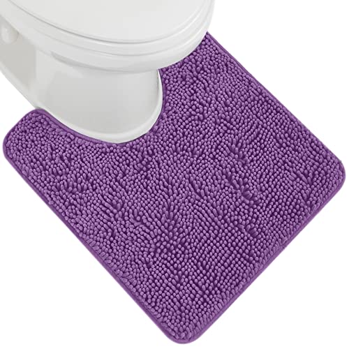 Image of Gorilla Grip Original Shaggy Chenille Oval U-Shape Contoured Mat for Base of Toilet, 22.5x19.5 Size, Machine Wash and Dry, Soft Plush Absorbent Contour Carpet Mats for Bathroom Toilets, Purple