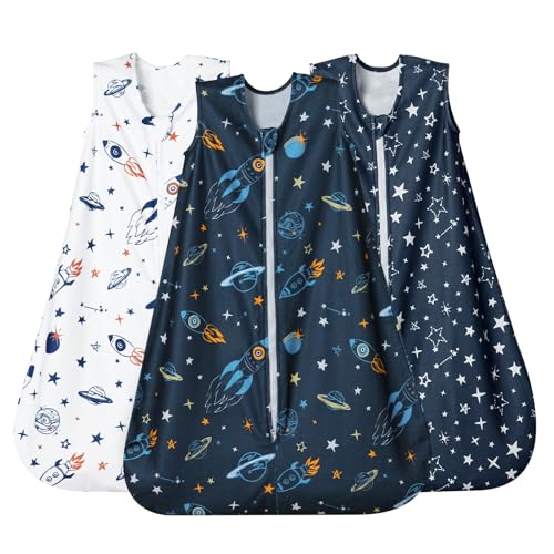 david's kids 3 Pack Warm Micro Fleece Baby Sleep Sack 18-24 Months, Soft Baby Wearable Blankets with 2-Way Zipper, Comfy Winter Sleeping Bags for Toddler Boys Girls Neutral, X-Large Size, Space