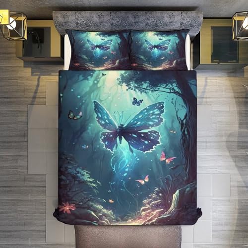Housse de couette microfibre douce à fermeture éclair lit papillon 3 pièces