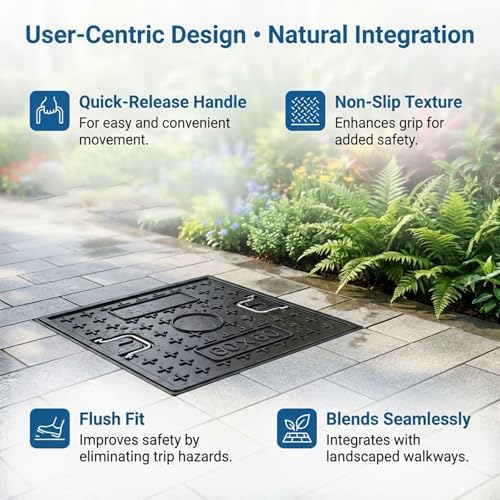 Maeklon 24"x24" Solid Square Septic Tank Lid and Base, 1.5T Load-Bearing Manhole Cover and Frame with Handles, Reinforced Manhole Cover for Yard Lawn Garden Pavement, Black - 5