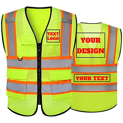 Custom Logo Mesh Reflective Safety Vest Class 2 With 5 Pockets And Zipper(1Pack,Yellow,X-Large) #TOP21