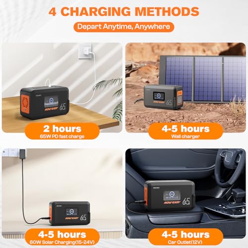 Image of HOWEASY Portable Power Station,135W(270W Peak) Solar Generator,Power Bank with AC Outlet and 65W PD Output,98Wh Lithium Battery Backup with LED Light for Camping, Home Backup Outdoor Emergency