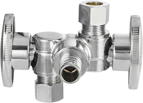 Miniatura 3 de EFIELD Válvula de parada de ángulo de salida de compresión doble de 14 de giro con 2 válvulas de apagadoasas, entrada de tubo Pex de 12 de pulgada