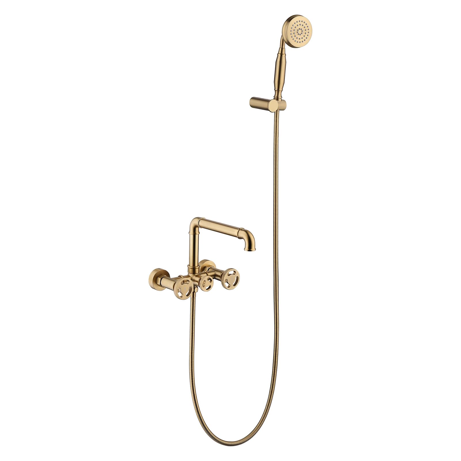 JYBNBBE Wall Mounted Bath Shower Mixer Tap, Hot and Cold Brass Wall Mounted Bath Taps with Shower Brushed Gold