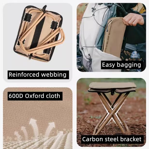 Miniatura 7 de Taburete portátil para acampar y silla pequeña plegable, taburete plegable compacto, taburete plegable duradero para pesca, senderismo, barbacoa,