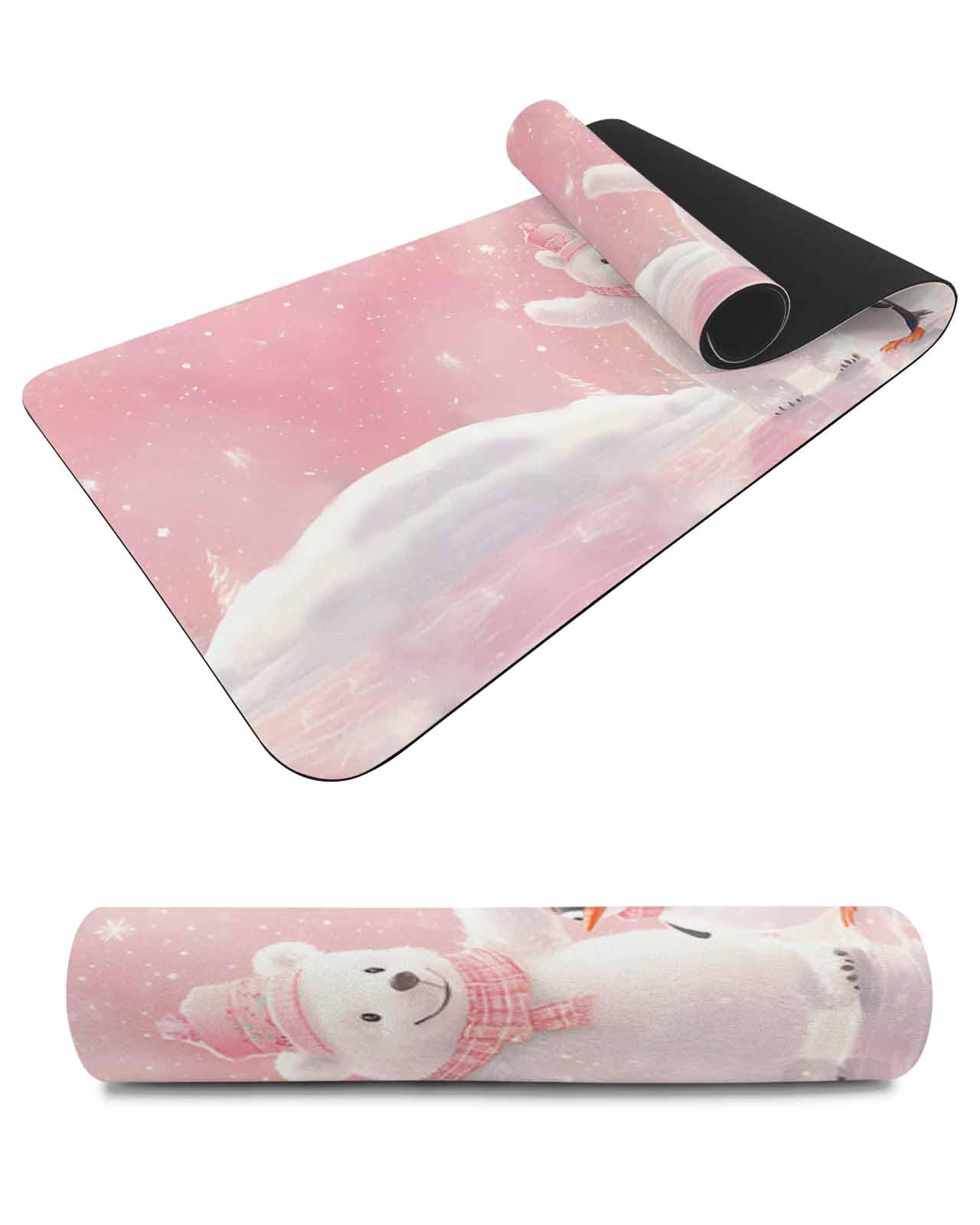 Debedcor Heat Proof Table Pads Waterproof Decorative, Pink Christmas Bear Non-Slip Table Countertop Protector, Winter Xmas Penguin Snowflake Insulation Mat for Kitchen Room, 40 x 12 Inches
