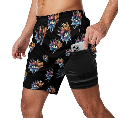 Watercolor Eyes Feather Mens Swim Trunks Swimming Board Shorts with Compression Liner Summer Beach Bottom2