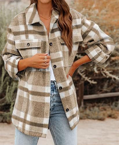 BTFBM Women's Long Sleeve Button Down Jackets Plaid Flannel Shirts Tops Casual Lapel V Neck Oversized Shackets Blouses Top