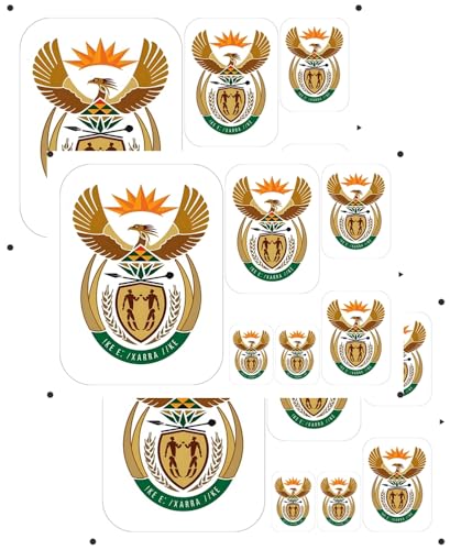 vmcoatdu South Africa Coat of Arms Laser Printing South African National Emblem Sticker 3 Pcs Decal in Multiple Sizes Stickers (Green South Africa)