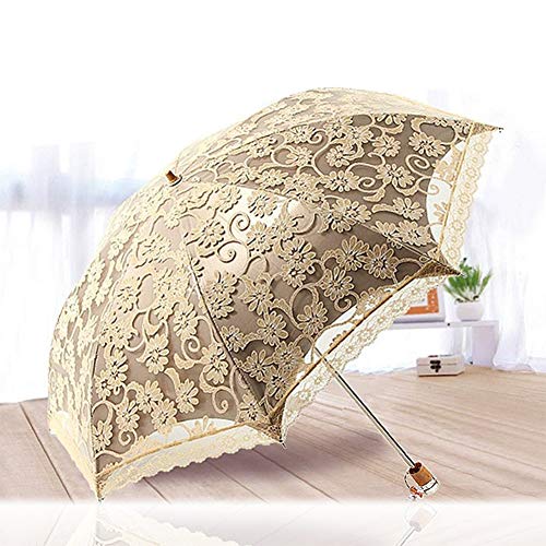 Orgrimmar Ladies Lace Parasol Umbrella Anti-UV Protection Sun Shade UPF 50+ Lightweight and Portable Folding Umbrella (Yellow) - Thumbnail 6
