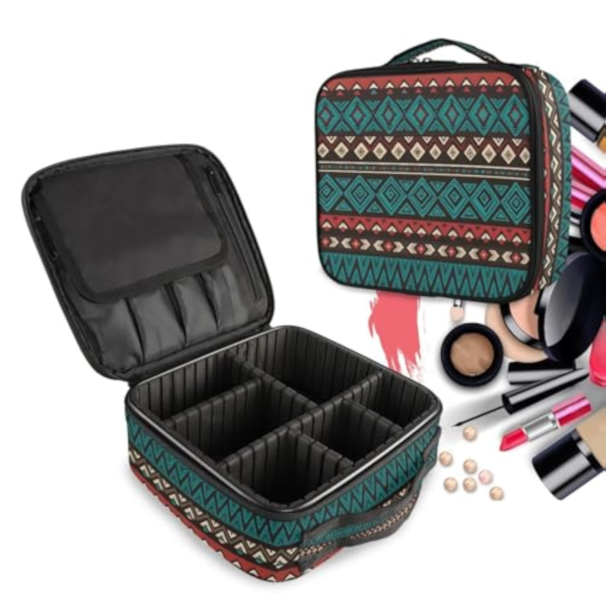 Dark Color Navajo Ethnic Print Makeup Case Organizer