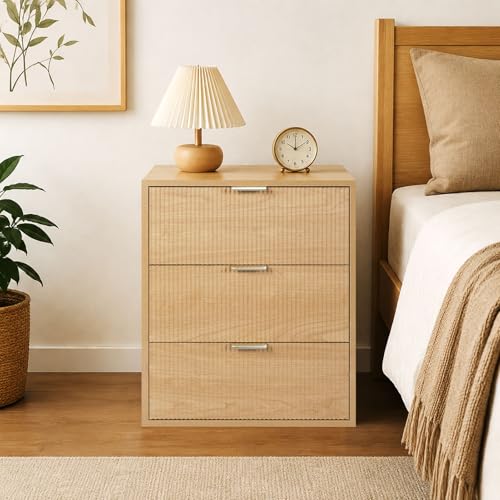 Nightstand Set of 2, 3 Drawer Modern Nightstand with Wave Front, Wood Grain Finish Bedside Table Set, Farmhouse End Table with Bedroom Living Room, Easy Assembly (2) — view 5