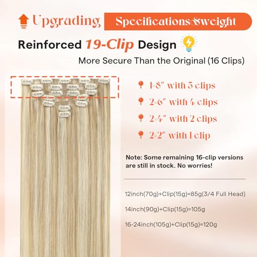 Image of Sunny Hair Clip in Hair Extensions Real Human Hair Blonde Highlights | 24 Inch Remy Hair Extensions Clip in Human Hair Strawberry Blonde with Long and Full Hair with Soft Texture 120g