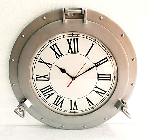 Nautical Collection Store Vintage Navigation Marine Argent Navire hublot Horloge Navire fenêtre Horloge Murale décorative pour la Maison
