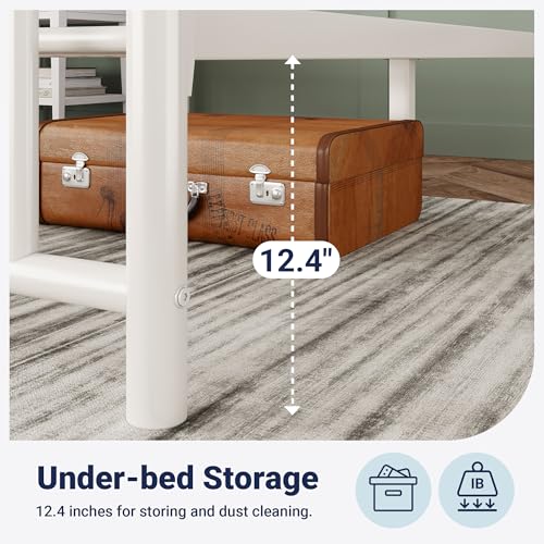 Image of Allewie 14'' Twin Size Metal Platform Bed Frame, Vintage Headboard, White