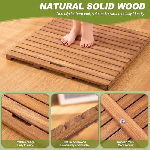 Alfombrilla de ducha de madera para exteriores e interiores de teca 6