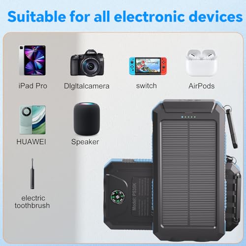 Image of Power Bank Solar Charger 20,000mAh, Portable Phone Charger, 4 Cables Outdoor Waterproof External Backup Power Charger with USB-C for Cell Phones, Solar Battery Pack with Dual Flashlight for Camping