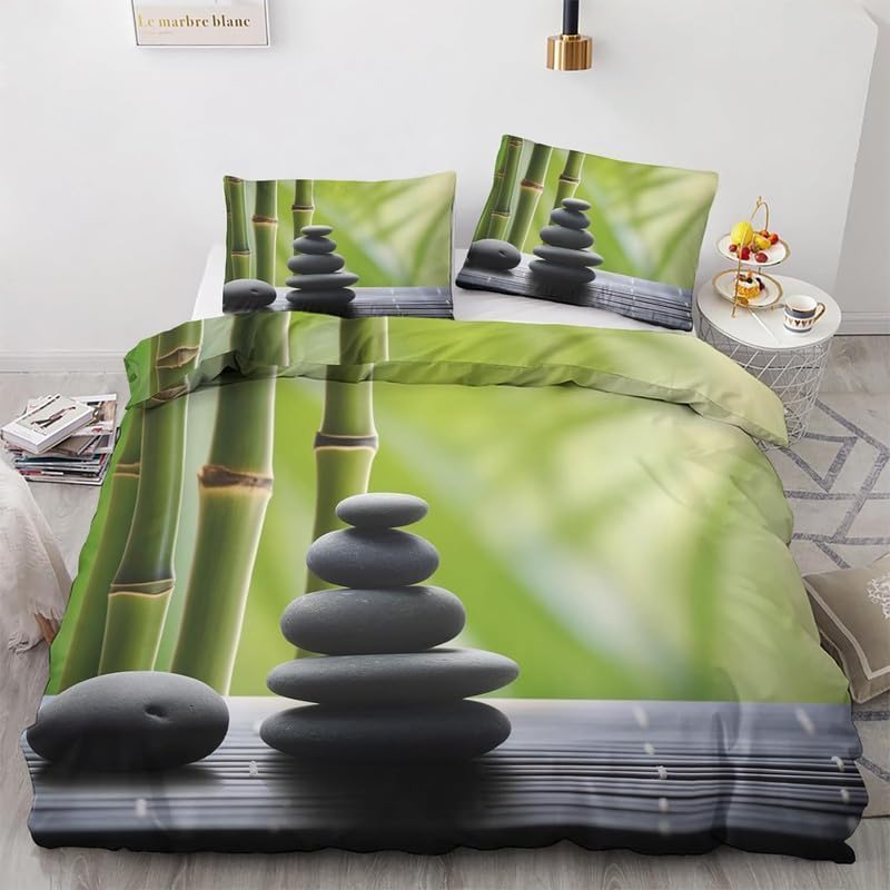 Funda Nordica Cama 90 Zen Ropa de Cama Zen Microfibra Suav Funda Edredon 135x200, Funda Nórdica Guijarro y 2 Funda de Almohada 50x80 cm, d8253