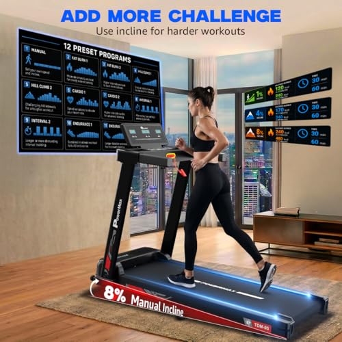 Image of PowerMax Fitness TDM-95 4HP BLDC Motorized Treadmill for Home Use | 1.0-10 km /h Speed | 2-Level Manual Incline | Running Surface 950 x 385mm | LED Display | 12 Programs | Shock Absorption System