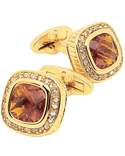 Jonwo 14K Gold Plated Brown Gem Stone Cufflinks For Men Wedding Dress Men Crystal Cufflink For Shirt Party Birthday Anniversary Dress #TOP20
