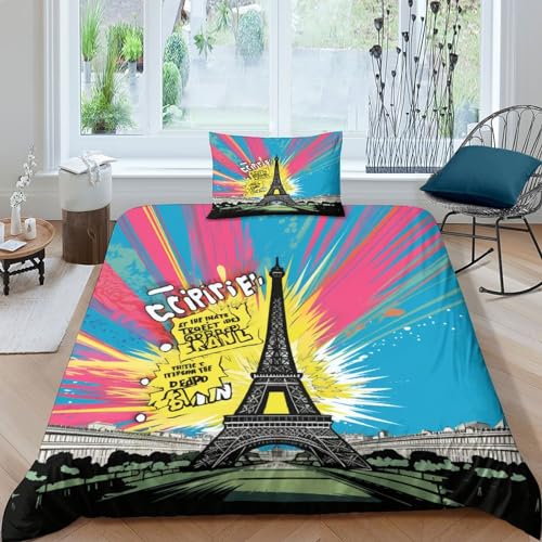 Housse de couette Tour Eiffel en microfibre douce et taies d'oreiller imprimées 3D - 2