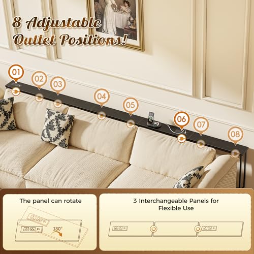 Image of Huuger 126 Inch Sofa Table with Power Outlets, Skinny Behind Couch Table | 5.9 Inch Narrow Entryway Table, Extra-Long Console Table, Behind the Couch Table with Outlet for Living Room, Black