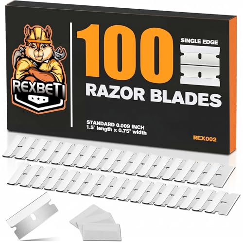 REXBETI 100PCS Single Edge Razor Blades Industrial Razor Blades for Scraper Suitable for Removing Labels Decals Stickers and Old Paint