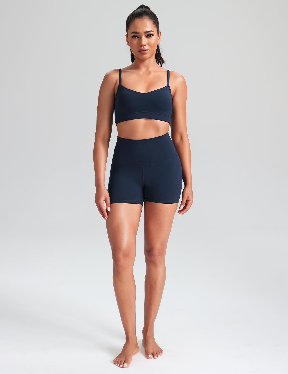 HeyNuts Womens V Neck Sports Bra, Spaghetti Thin Straps Camisole Yoga Tops Padded with Built in Bras A-C Cups - Image 4