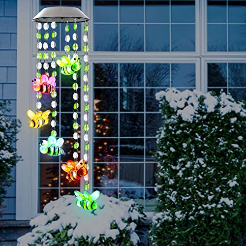 Vency Updated Led Solar Beads Bee Wind Chimes, Handmade Color Changing Wind Spinners Waterproof Automatic Light Sensor For Patio Yard Pool And Outdoor Decor #TOP7