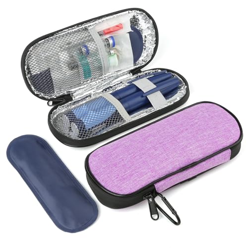 BLK8IGHT Insulin Pen Cooler Travel Case with 2 Reusable TSA Approved Ice Packs, Diabetic Medication Insulated Cooler Bag for Insulin Pens and Other Diabetic Supplies Storage Purple