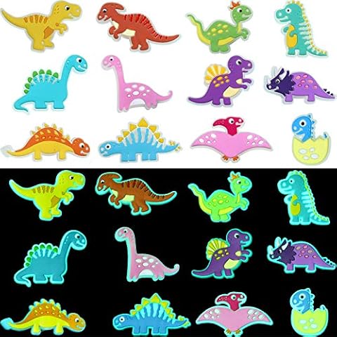 24 Pieces Shoes Charms Glowing Dinosaurs Shape Shoes Charms Glow in the Dark Cartoon Dinosaurs Shoe Charms for Clog Shoe Wristband Bracelet Party Favors, 12 Styles Cover