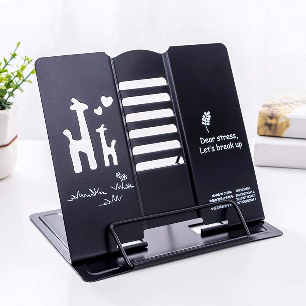 RABBONIX Metal Book Stand Folding Reading Stand Anti-Slip Adjustable Desktop Bookend Cookbook Rest Book Holder(Random Print Design) 1