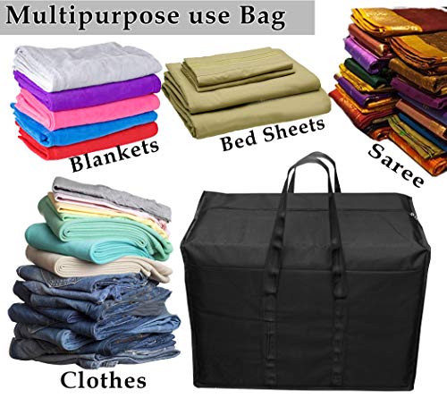 Image of Storite 6 Pack 85L Underbed Storage Bags for Clothes, Blanket, Saree & Toy Storage | Moisture Proof Nylon Storage Organizer with Strong Zipper & Handles (Black,57x36.8 x40.5 cm)