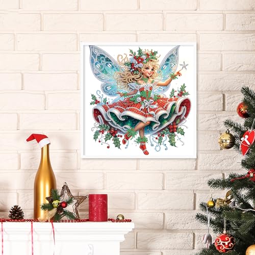 Image of Diamond Art Painting Kit for Adults, 5D Special Shape Diamond Art Kits for Beginners, Crystal Rhinestones Diamond Painting for Home Wall Christmas Decoration Gift 12x12 inch, Christmas Butterfly Fairy