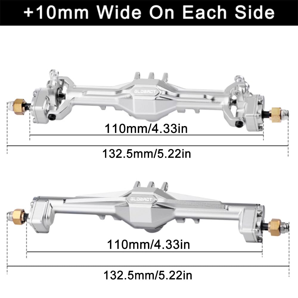 GLOBACT +10mm Diamond Portal Axles with Double Servo Mount & Links for TRX4M 1/18 RC Crawler Upgrade(Silver)
