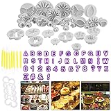 Conjunto de herramientas ideal: hay 84 herramientas de modelado en diferentes formas y tamaños. Incluye 33 cortadores de fondant, 40 cortadores de letras y números, 3 modelos de rosas y 8 herramientas de tallado para tallar variedades.