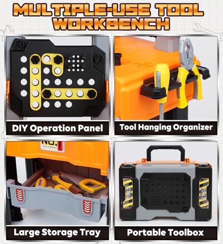 Lehoo Castle Kids Tool Bench with Electric Drill and Construction Vehicles, 2-in-1 Workbench and Toolbox for Toddlers, STEM Learning Toys for Age 3-5, Birthday Gift for Boys & Girls by Lehoo Castle - Image 6