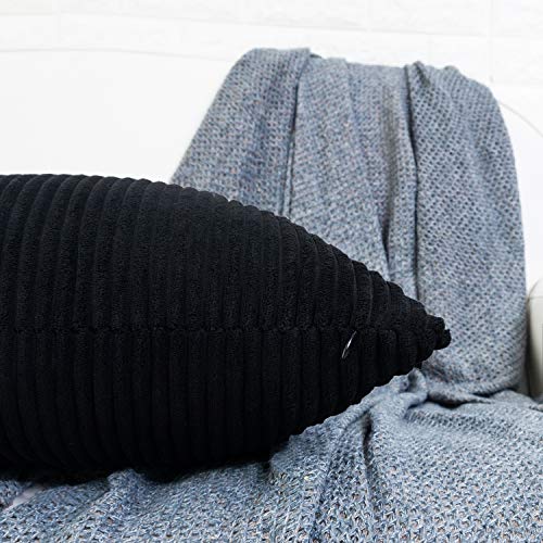 Hwy 50 Black Rectangle Throw Pillow Covers 12X20 Inch For Couch, Corduroy Soft Cozy Solid Decorative Throw Cushion Cover Set Pack Of 2 Striped #TOP3