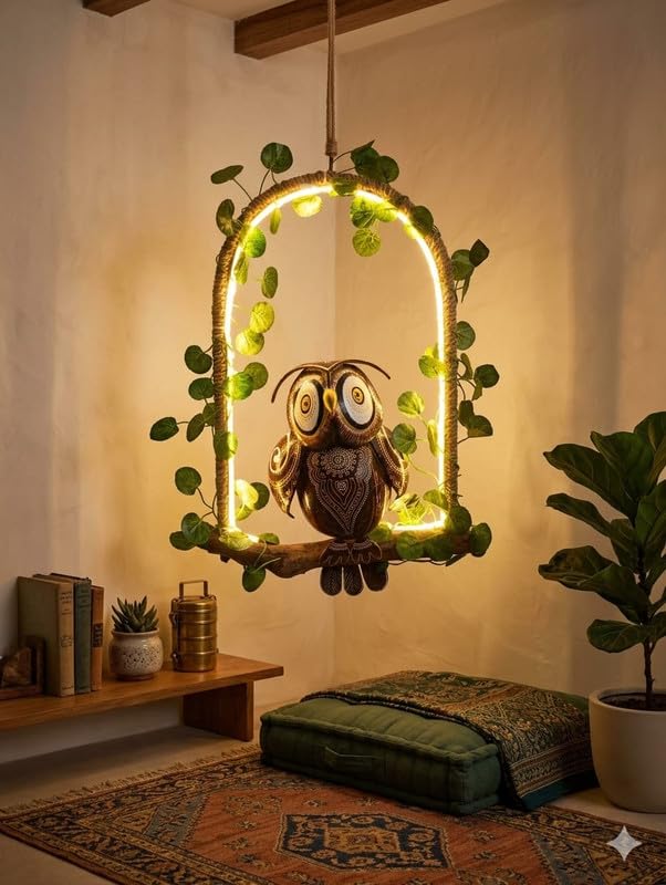 Handcrafted Coconut Shell Owl Lamp | Eco-Friendly LED Decorative Night Light | Artistic Home Décor Lighting-picture-26