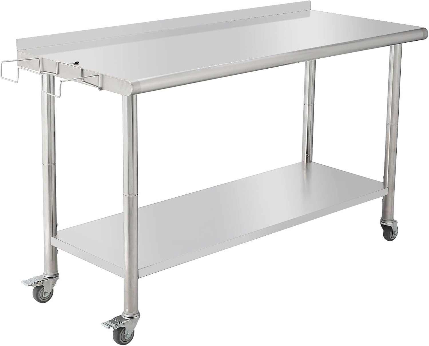 TrailBlaze Stainless Steel Work Table, 60" x 24" Work Table with Adjustable Undershelf, NSF Commercial Heavy Duty Stainless Steel Prep Table, for Kitchen/Restaurant/Home - w/casters & Trash Rack