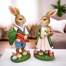 OrnamentallyYou Harvest and Bloom Country Bunny Pair Figurine, 8" Rabbit Garden Statue Set