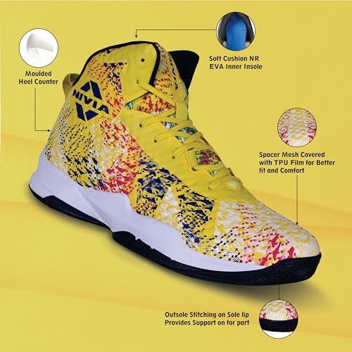 Image of Nivia Urban Art Basketball Shoes for Men, Shoes for Basketball, Basketball Shoes for Boys, Basketball Shoes for Indoor and Outdoor Court, Rubber Sole Basketball Shoes