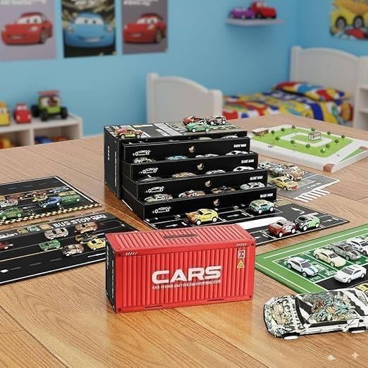 Image of Pull Back Racing Car Toy Set for Kids Pack of 48 Mini Alloy Die Cast Plastic Cars, Small Push & Go Vehicle Toys for Boys & Girls, Party Favors & Gift Set