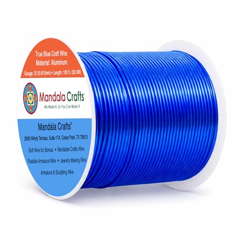 Image of Mandala Crafts 20 Gauge True Blue Anodized Aluminum Craft Wire, 100 FT | Colored, Flexible, Bendable, for Bonsai, Armature, Sculpting, Wire Wrapping, Jewelry Making, Weather & Tarnish Resistant