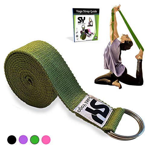 Sukhi Yoga Super Soft Yoga Strap D-Ring, Perfect Stretching, Holding Poses, Improving Flexibility Physical Therapy (Green)
