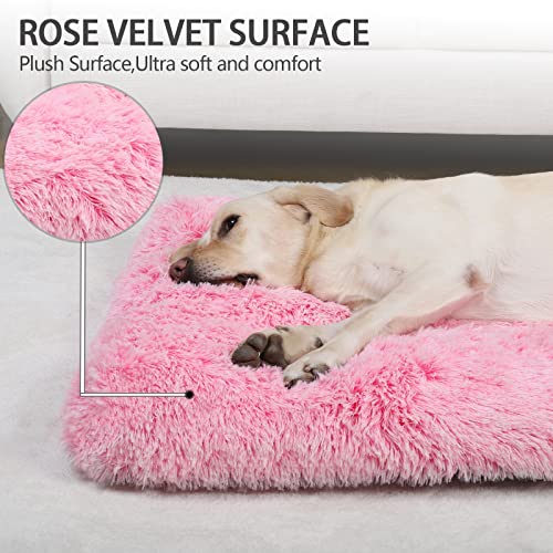 Vonabem Large Dog Bed Crate Pad, Deluxe Plush Soft Fluffy Pink Pet Beds,Washable Anti-Slip Dog Crate Bed For Large Medium Small Dogs And Cats,Dog Mats For Sleeping Kennel Pad 42Inch #TOP1