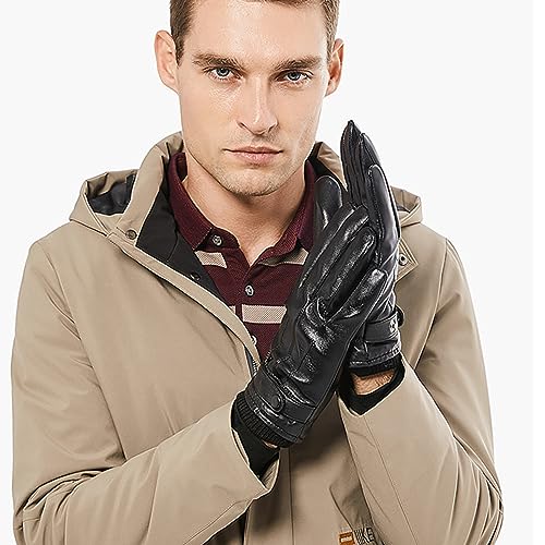 BISON DENIM Herren Winter Lederhandschuhe Warme Kaschmirhandschuhe Handschuhe Touchscreen-Funktion
