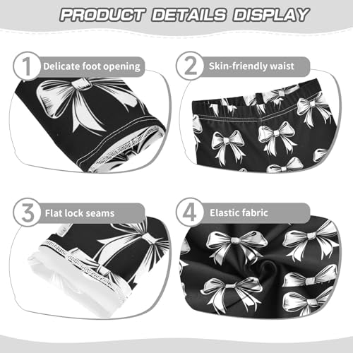 Black White Bow Girls Leggings Kids Yoga Pants Dance Active Tights 4T3